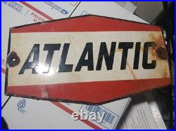 Vintage Large Porcelain Metal Atlantic Gas Oil Pump Plate Advertising Sign