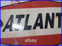 Vintage Large Porcelain Metal Atlantic Gas Oil Pump Plate Advertising Sign