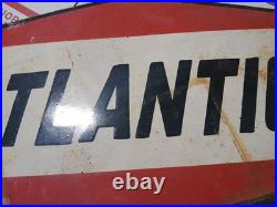 Vintage Large Porcelain Metal Atlantic Gas Oil Pump Plate Advertising Sign