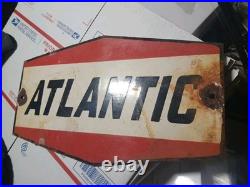 Vintage Large Porcelain Metal Atlantic Gas Oil Pump Plate Advertising Sign