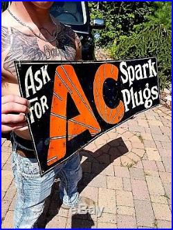 Vintage Large Rare AC Spark Plug Metal Sign Oil Gasoline Service Station 41X13