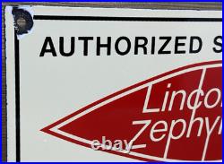 Vintage Lincoln Zephyr Porcelain Sign Dealership Motor Oil Sales Service V-12