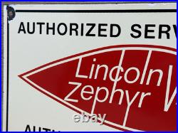 Vintage Lincoln Zephyr Porcelain Sign Dealership Motor Oil Sales Service V-12