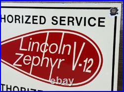 Vintage Lincoln Zephyr Porcelain Sign Dealership Motor Oil Sales Service V-12