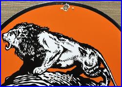 Vintage Lion Gasoline Porcelain Sign Gas Station Pump Plate Motor Oil Lubester Vintage Lion Gasoline Porcelain Sign Gas Station Pump Plate Motor Oil Lubester