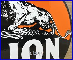 Vintage Lion Gasoline Porcelain Sign Gas Station Pump Plate Motor Oil Lubester Vintage Lion Gasoline Porcelain Sign Gas Station Pump Plate Motor Oil Lubester