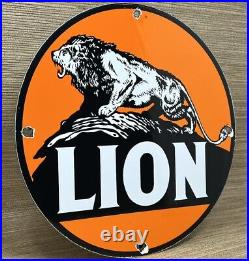 Vintage Lion Gasoline Porcelain Sign Gas Station Pump Plate Motor Oil Lubester Vintage Lion Gasoline Porcelain Sign Gas Station Pump Plate Motor Oil Lubester