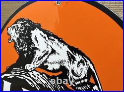 Vintage Lion Gasoline Porcelain Sign Gas Station Pump Plate Motor Oil Lubester Vintage Lion Gasoline Porcelain Sign Gas Station Pump Plate Motor Oil Lubester