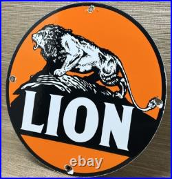 Vintage Lion Gasoline Porcelain Sign Gas Station Pump Plate Motor Oil Lubester Vintage Lion Gasoline Porcelain Sign Gas Station Pump Plate Motor Oil Lubester