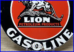 Vintage Lion Gasoline Porcelain Sign Motor Oil Gas Station Pump Plate Service