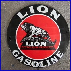 Vintage Lion Red Black Old Us Gasoline Oil Gas Pump Enamel Porcelain Sign