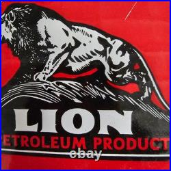 Vintage Lion Red Black Old Us Gasoline Oil Gas Pump Enamel Porcelain Sign