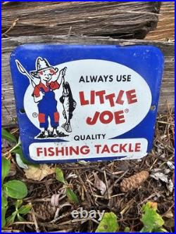 Vintage Little Joe Tackle Fish Lure Porcelain Sign Gas Oil Car Truck Motorcycle
