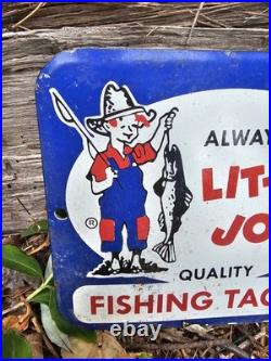 Vintage Little Joe Tackle Fish Lure Porcelain Sign Gas Oil Car Truck Motorcycle
