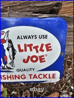 Vintage Little Joe Tackle Fish Lure Porcelain Sign Gas Oil Car Truck Motorcycle