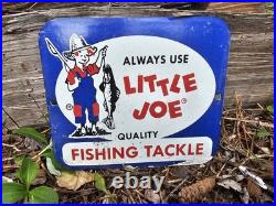 Vintage Little Joe Tackle Fish Lure Porcelain Sign Gas Oil Car Truck Motorcycle