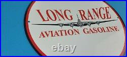 Vintage Long Range Porcelain Metal Airplane Fuel Service Gas Oil Pump Plate Sign