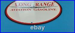 Vintage Long Range Porcelain Metal Airplane Fuel Service Gas Oil Pump Plate Sign