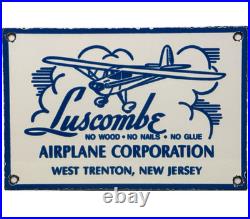 Vintage Luscombe Aircraft Porcelain Sign Dealership Gas Oil Hangar Airplane Corp