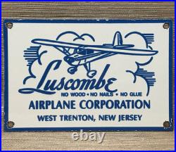 Vintage Luscombe Aircraft Porcelain Sign Dealership Gas Oil Hangar Airplane Corp