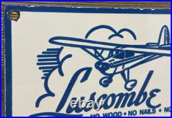 Vintage Luscombe Aircraft Porcelain Sign Dealership Gas Oil Hangar Airplane Corp