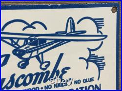Vintage Luscombe Aircraft Porcelain Sign Dealership Gas Oil Hangar Airplane Corp