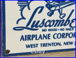 Vintage Luscombe Aircraft Porcelain Sign Dealership Gas Oil Hangar Airplane Corp
