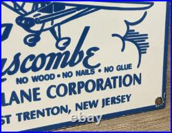 Vintage Luscombe Aircraft Porcelain Sign Dealership Gas Oil Hangar Airplane Corp