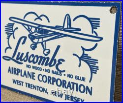 Vintage Luscombe Aircraft Porcelain Sign Dealership Gas Oil Hangar Airplane Corp