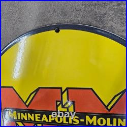 Vintage MM Yellow Moline Old Us Gasoline Oil Gas Pump Enamel Porcelain Sign