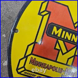 Vintage MM Yellow Moline Old Us Gasoline Oil Gas Pump Enamel Porcelain Sign