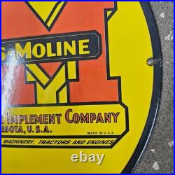 Vintage MM Yellow Moline Old Us Gasoline Oil Gas Pump Enamel Porcelain Sign