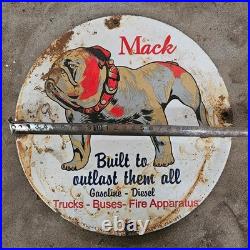 Vintage Mack Dog Truck Buses Old Us Gasoline Oil Gas Pump Enamel Porcelain Sign