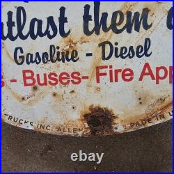Vintage Mack Dog Truck Buses Old Us Gasoline Oil Gas Pump Enamel Porcelain Sign