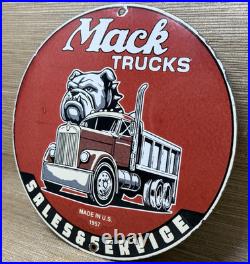 Vintage Mack Trucks Porcelain Dealership Sign Gas Sales Service Oil Bull Dog Vintage Mack Trucks Porcelain Dealership Sign Gas Sales Service Oil Bull Dog