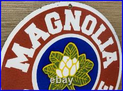 Vintage Magnolia Gasoline Porcelain Sign Gas Station Pump Motor Oil Service Vintage Magnolia Gasoline Porcelain Sign Gas Station Pump Motor Oil Service