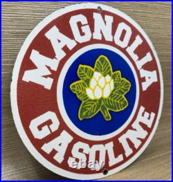 Vintage Magnolia Gasoline Porcelain Sign Gas Station Pump Motor Oil Service Vintage Magnolia Gasoline Porcelain Sign Gas Station Pump Motor Oil Service