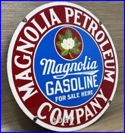 Vintage Magnolia Gasoline Porcelain Sign Gas Station Pump Motor Oil Service Vintage Magnolia Gasoline Porcelain Sign Gas Station Pump Motor Oil Service