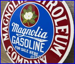 Vintage Magnolia Gasoline Porcelain Sign Gas Station Pump Motor Oil Service Vintage Magnolia Gasoline Porcelain Sign Gas Station Pump Motor Oil Service