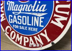 Vintage Magnolia Gasoline Porcelain Sign Gas Station Pump Motor Oil Service Vintage Magnolia Gasoline Porcelain Sign Gas Station Pump Motor Oil Service
