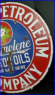 Vintage Magnolia Petroleum Company Magnolene Oil Double Sided Porcelain Sign 30