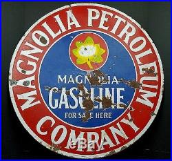 Vintage Magnolia Petroleum Company Magnolene Oil Double Sided Porcelain Sign 30