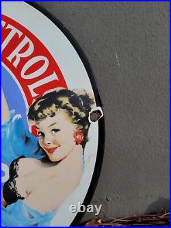 Vintage Magnolia Petroleum Porcelain Sign Art Deco Girlmotor Oil Advertising