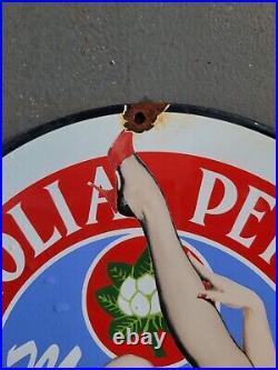 Vintage Magnolia Petroleum Porcelain Sign Art Deco Girlmotor Oil Advertising