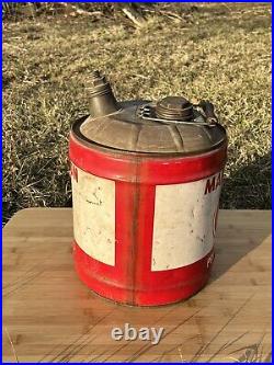 Vintage Marathon 5 Gallon Can Oil Advertising Metal With Wood Handle Ohio Oil Co