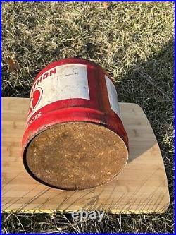 Vintage Marathon 5 Gallon Can Oil Advertising Metal With Wood Handle Ohio Oil Co