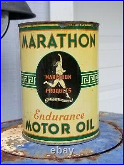 Vintage Marathon Endurance Quart Oil Can Empty Metal Original
