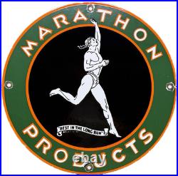 Vintage Marathon Gasoline Porcelain Sign Store Gas Station Motor Oil Pump