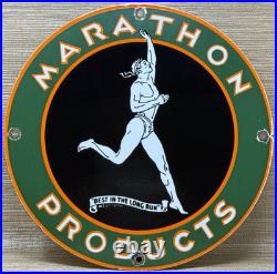 Vintage Marathon Gasoline Porcelain Sign Store Gas Station Motor Oil Pump