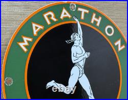 Vintage Marathon Gasoline Porcelain Sign Store Gas Station Motor Oil Pump